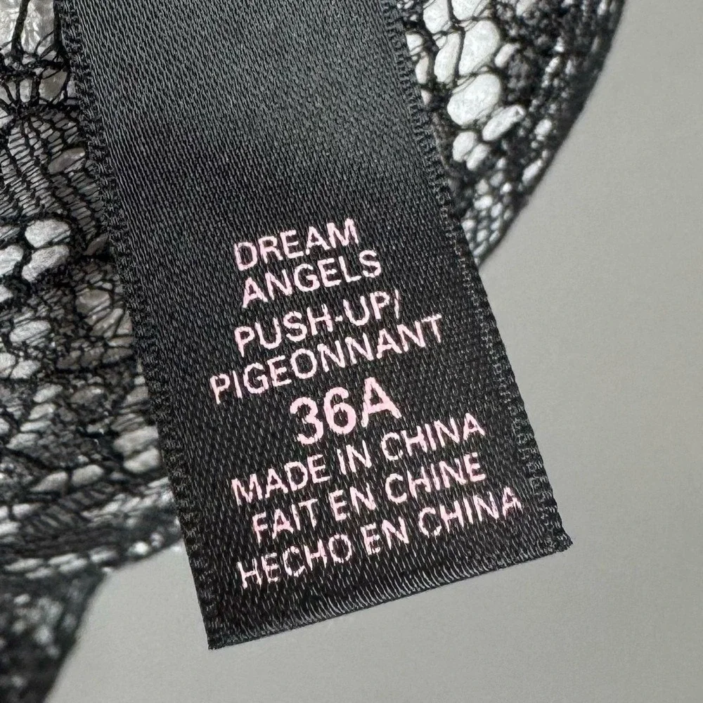 Victoria's Secret‎ Dream Angel's Push-up Bra Black Eyelash Lace White Satin 36A
